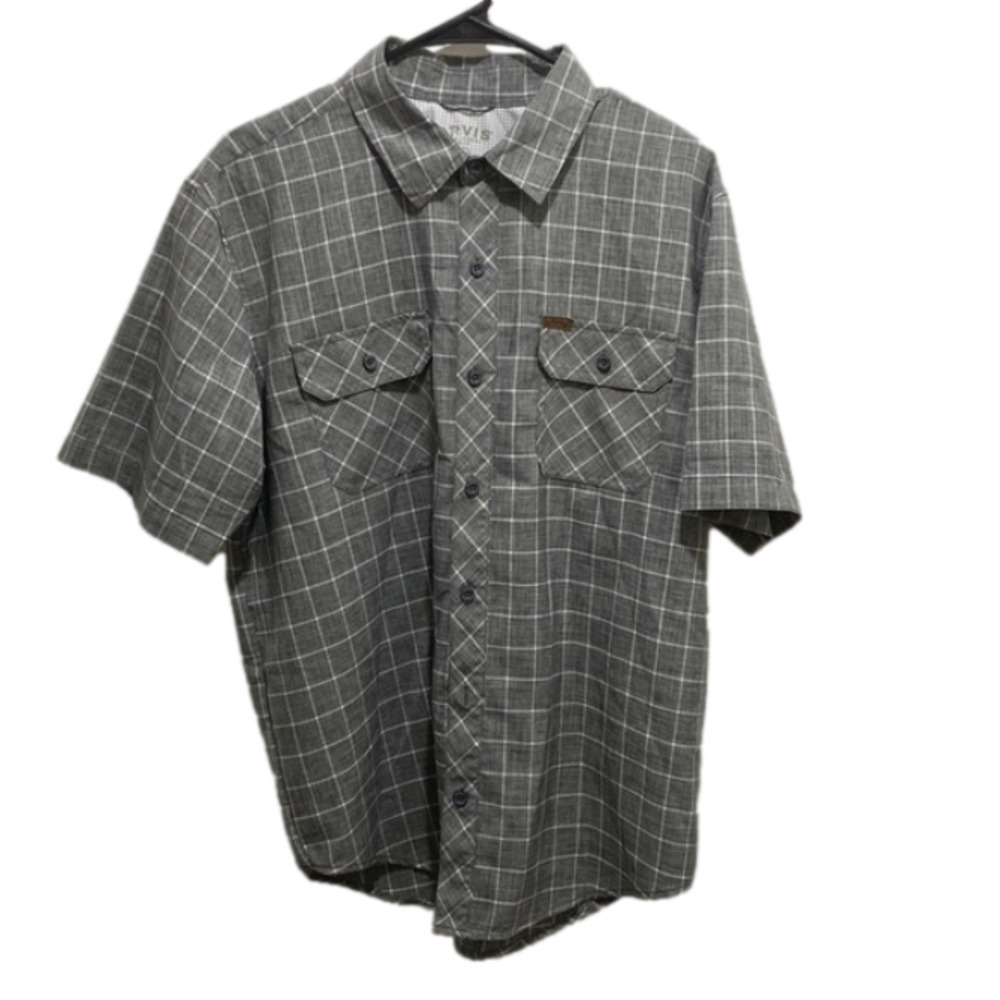 Orvis Classic Collection Men’s Sz L Button Down Short Sleeve Gray Plaid 🌟